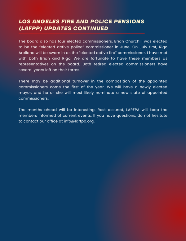 LOS ANGELES FIRE AND POLICE PENSION UPDATES LARFPA